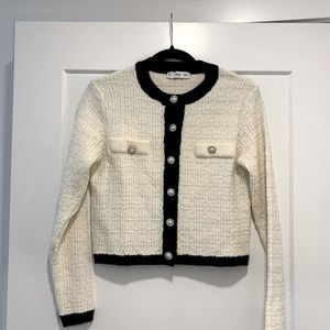 Mango cream and black cardigan sweater